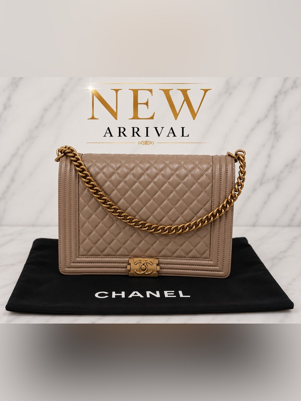 👜Women’s Boy Bag Taupe Quilted Leather | Antique Gold Hardware 👜